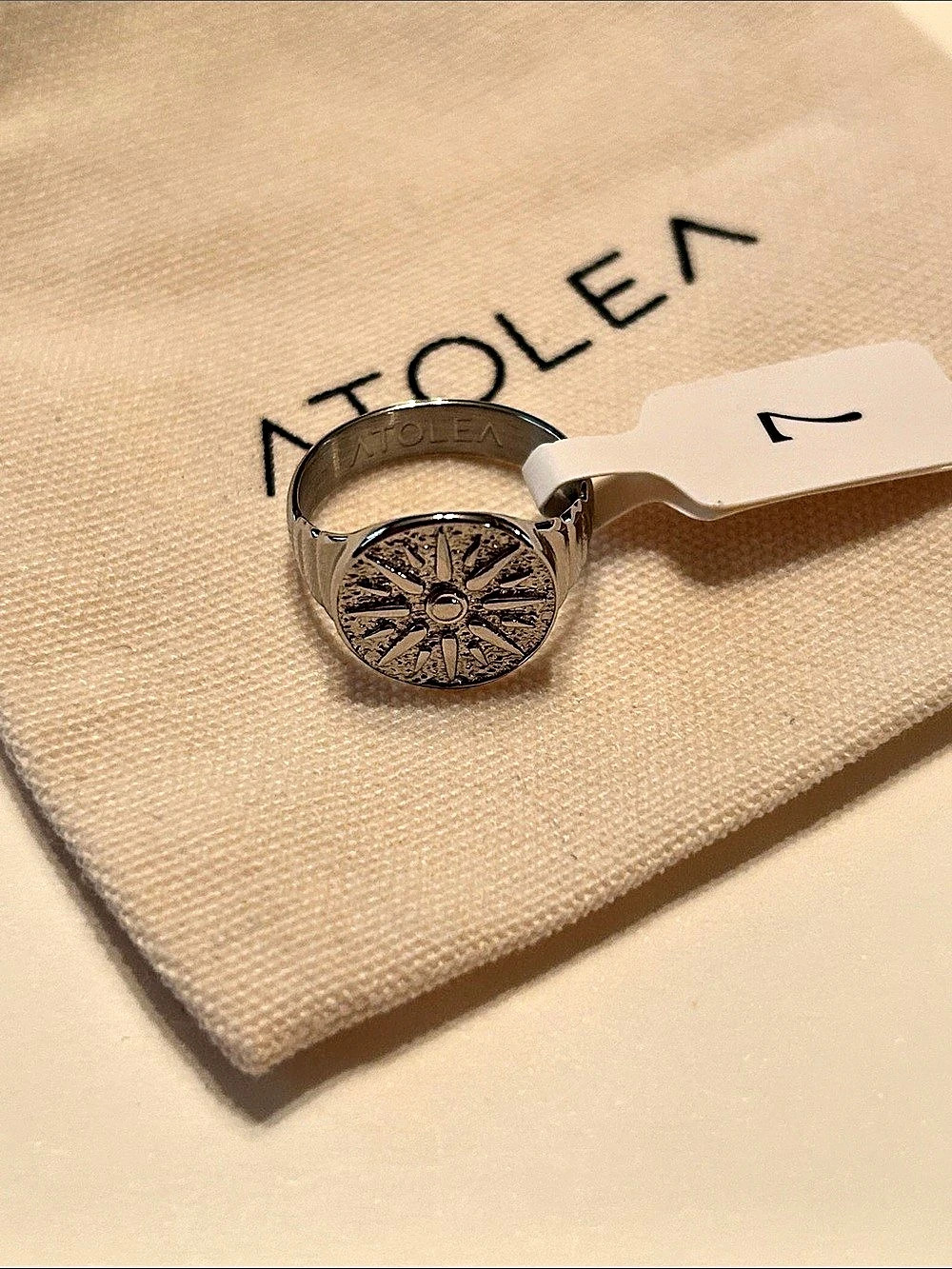 Atolea Golden Sun Ring Silver Size 7 NWT